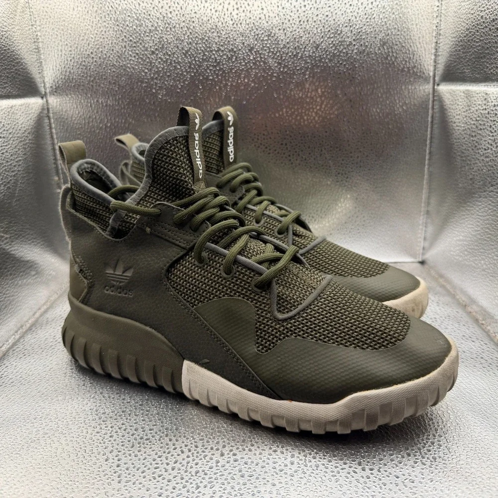 Size 8 Adidas Tubular X Dark Green Mid Top Lace Up Mens Sneaker‎ Shoes AF6369